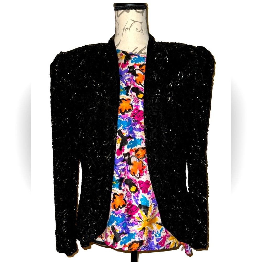 🌙Vintage Stunning Abstract Black Sequined Open Jacket